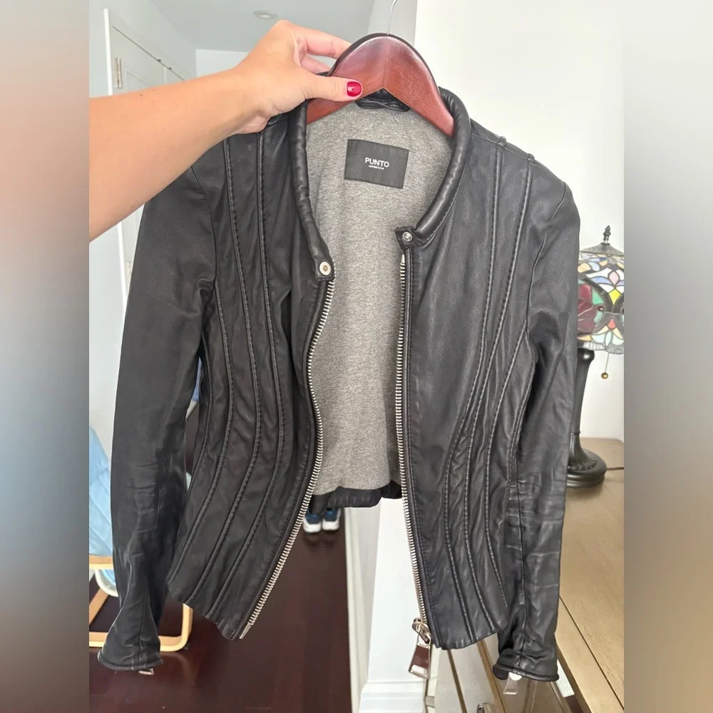 Sandro Style Punto Leather Jacket Black Size US 6-8 Italian Brand PUNTO Leather - Picture 12 of 16